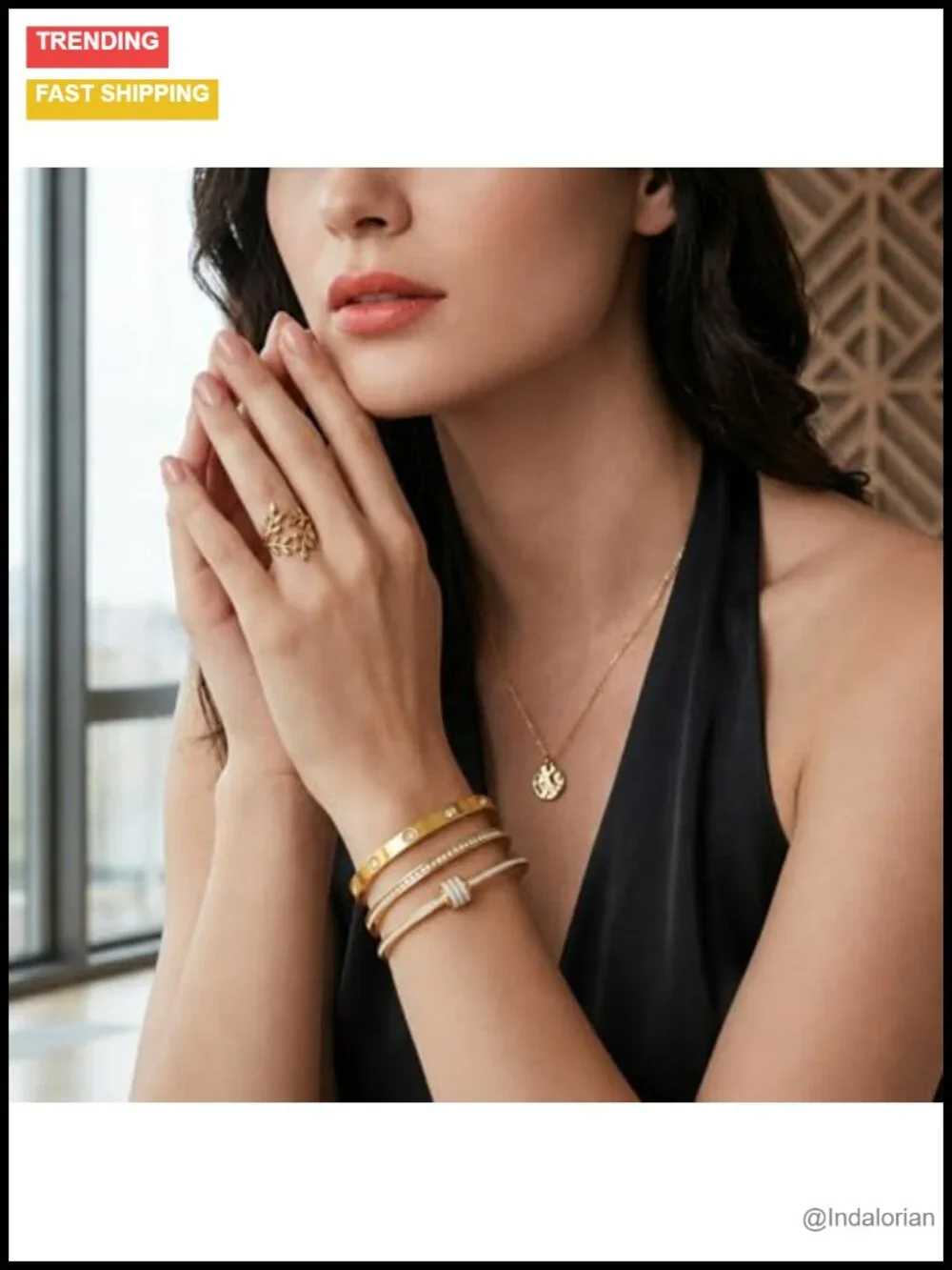 18K Gold Plated Stainless Steel Stackable Bangle Bracelets Set